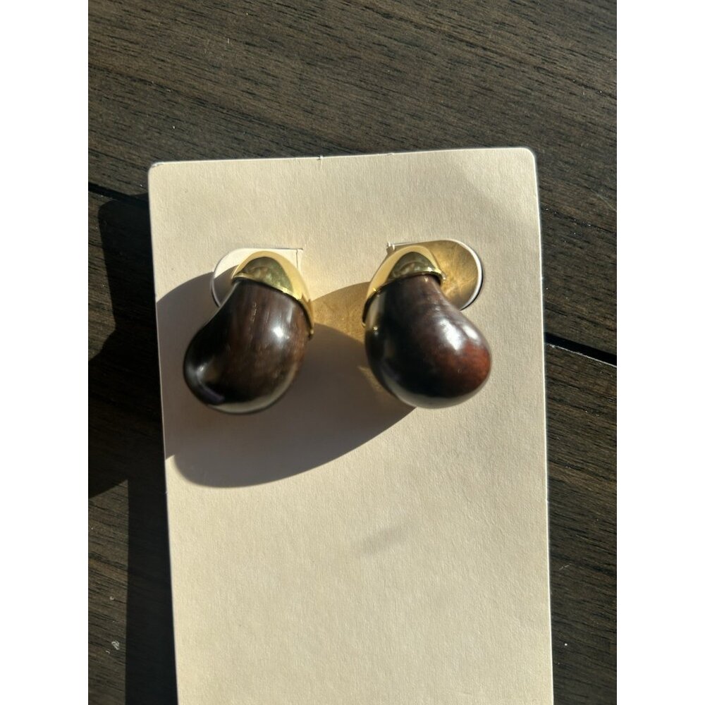 Lele Sadoughi Toro Earrings bulls-eye Wood /gold Tone New Teardrop